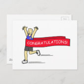 おめでとうのバナーを掲げる男性ランナー ポストカード (正面/裏面)