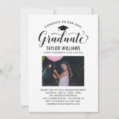 おめでとうのブラックスクリプトの写真 招待状 (正面)