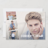 おめでとうの卒業写真コラージブルー卒業パーティー 案内状 (正面)