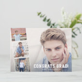 おめでとうの卒業写真コラージブルー卒業パーティー 案内状 (スタンド正面)