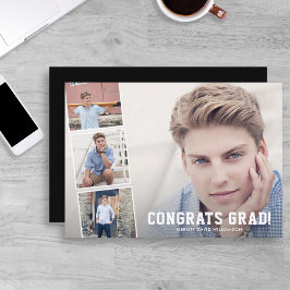 おめでとうの卒業写真コラージブルー卒業パーティー 案内状