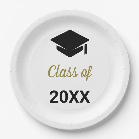 おめでとうの卒業式クラス任意の年の卒業式キャップ ペーパープレート (正面)