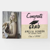 おめでとうの卒業生のピンクの素朴な写真の卒業パーティー 横断幕 (横)