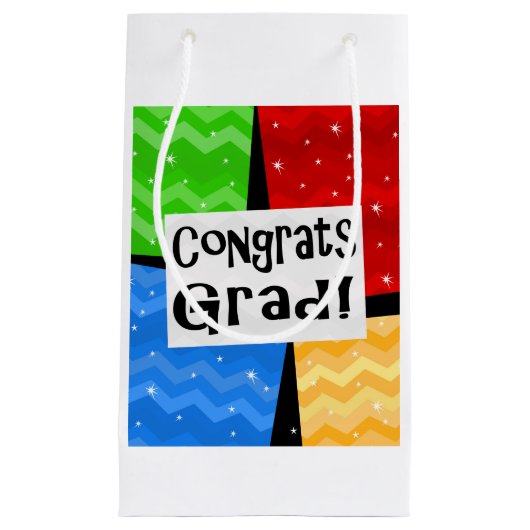 おめでとうの卒業生の陽気で多彩な卒業パーティー スモールペーパーバッグ (正面)