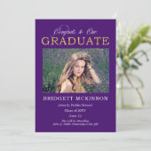 おめでとうの卒業生へのフェイク金ゴールドグリッター紫 案内状 (スタンド正面)