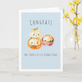 おめでとうの小さな餃子 |新生児 カード (黄色い花)