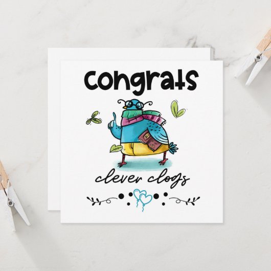 おめでとうの巧妙な下駄の漫画ハトのユーモアカード カード (正面/裏面インサイチュ)