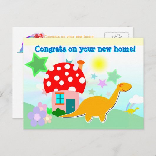おめでとうの新しいホームカートゥーンディノスポストカード 案内ポストカード (正面/裏面)
