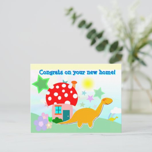 おめでとうの新しいホームカートゥーンディノスポストカード 案内ポストカード (スタンド正面)
