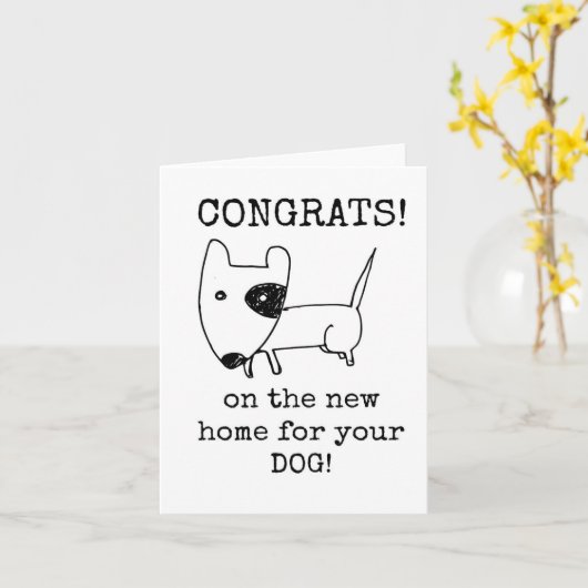 おめでとうの新しい家で犬用カード カード (黄色い花)