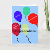 おめでとうの素晴らし仕事のカラフル風船 カード (正面)