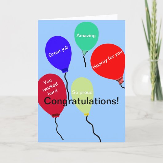 おめでとうの素晴らし仕事のカラフル風船 カード (正面)