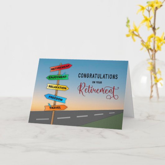 おめでとうの退職道路の方向シンボルや象徴 カード (黄色い花)