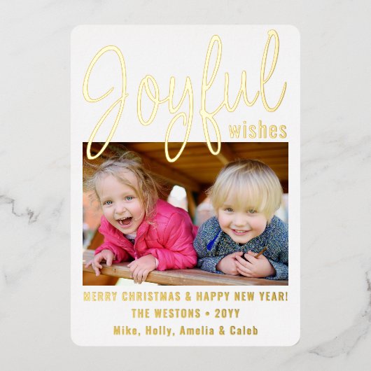 おめでとうの願いを込めた 現代的でシンプルな2枚の写真 箔シーズンカード (正面)