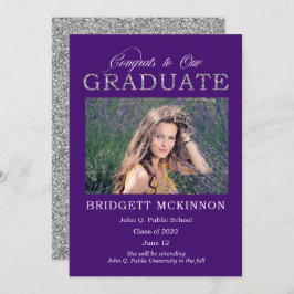 おめでとうは大学院シルバーグリッターパープル 案内状