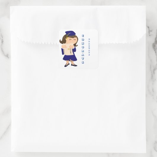 おめでとうは女の子のステッカーを卒業させます スクエアシール (バッグ)