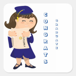 おめでとうは女の子のステッカーを卒業させます スクエアシール