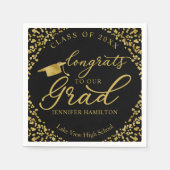 おめでとうは私たちの卒業金ゴールドブラック卒業ナプキンス スタンダードカクテルナプキン (正面)