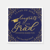 おめでとうは私たちの卒業金ゴールドブルー卒業 スタンダードカクテルナプキン (正面)