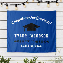 おめでとうは私たちの大学院のブルー王室のブラックカスタム タペストリー