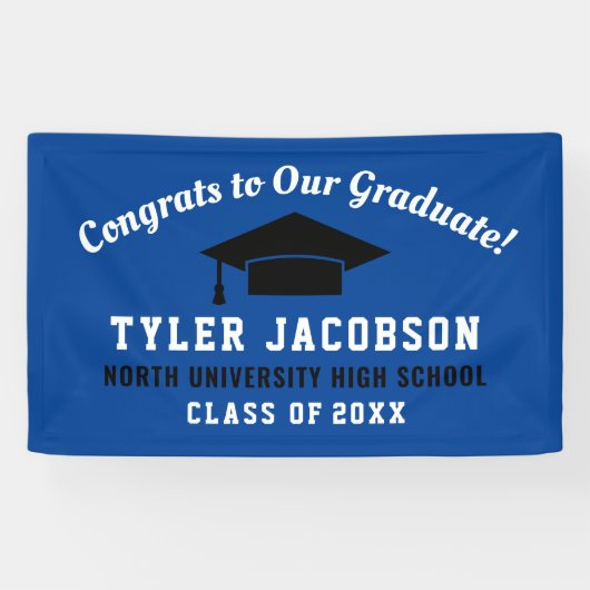 おめでとうは私たちの大学院のブルー王室のブラックカスタム 横断幕 (横)