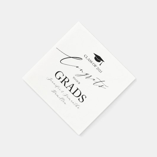 おめでとうは私たちのGrads Twins卒業パーティーへ スタンダードカクテルナプキン (角)