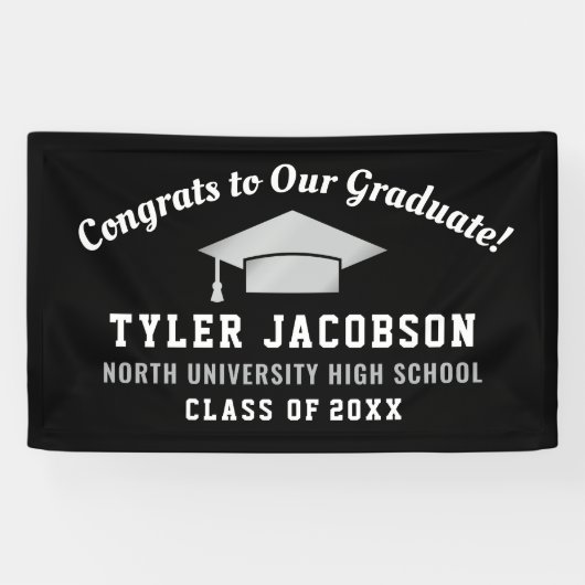 おめでとうを卒業したブラックとシルバーのカスタム 横断幕 (横)