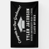 おめでとうを卒業したブラックとシルバーのカスタム 横断幕 (縦)