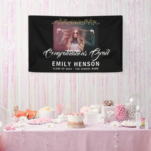 おめでとうエレガントグラードオーナメント写真 横断幕 (パーティー)