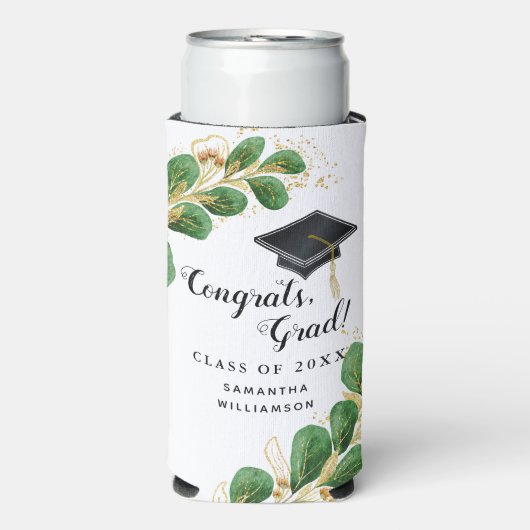 おめでとうエレガント大学院緑の学位卒業会 スリム缶クーラー (Seltzer正面)