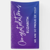 おめでとうカジュアルブルー&パープルグラデーション 横断幕 (縦)