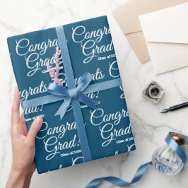 おめでとうカスタムグラード年表ティール(緑がかった色)青 ラッピングペーパー