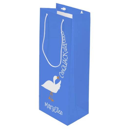 おめでとうカスタムブルーダックワインバッグ ワインギフトバッグ (正面アングル)