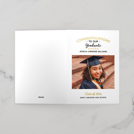 おめでとうカスタム写真大学院卒業 箔グリーティングカード (外側レイダウン)