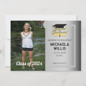 おめでとうカスタム卒業フォトグレー卒業 案内状 (正面)