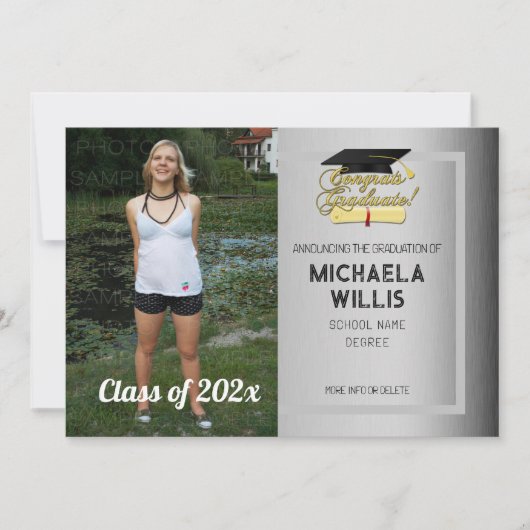 おめでとうカスタム卒業フォトグレー卒業 案内状 (正面)