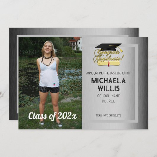 おめでとうカスタム卒業フォトグレー卒業 案内状 (正面/裏面)