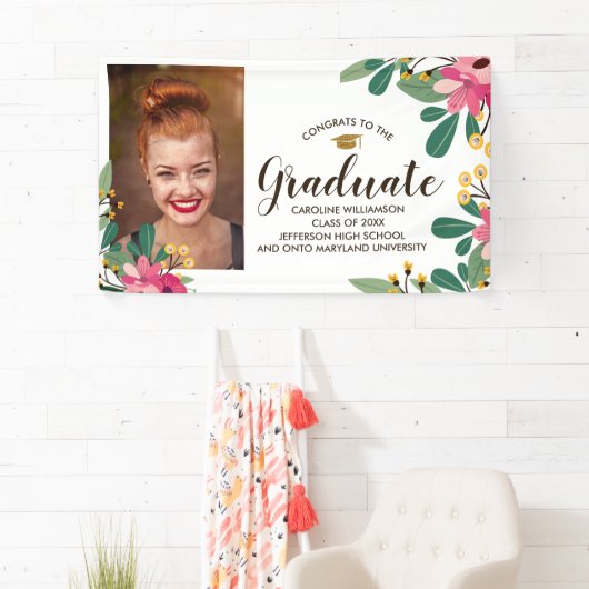 おめでとうカスタム卒業写真フローラ卒業式 横断幕 (インサイチュ)