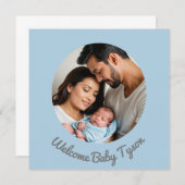 おめでとうカスタム男の赤ちゃんブルー、ウェルカムベビー 招待状 (正面/裏面)