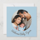 おめでとうカスタム男の赤ちゃんブルー、ウェルカムベビー 招待状 (正面)