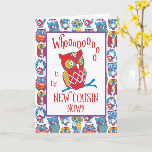 おめでとうカワイフクロウ カード (黄色い花)