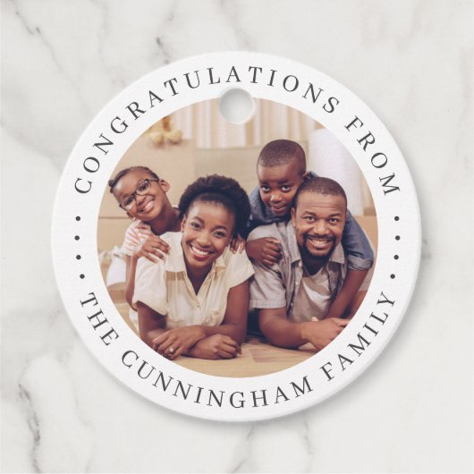 おめでとうクラシックシンプル家族の写真 フェイバータグ (正面)