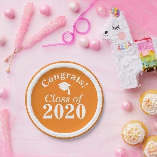 おめでとうクラス2024オレンジホワイト ペーパープレート (パーティー)
