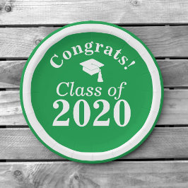 おめでとうクラス2024グリーンホワイト ペーパープレート