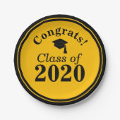 おめでとうクラス2024ブラック金ゴールド ペーパープレート (正面)