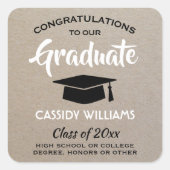 おめでとうクラフトと白黒卒業 スクエアシール (正面)