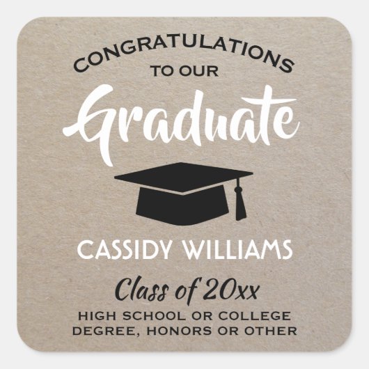 おめでとうクラフトと白黒卒業 スクエアシール (正面)