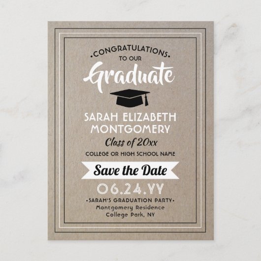 おめでとうグフェイクラフト紙日付写真を保存 案内ポストカード (正面)