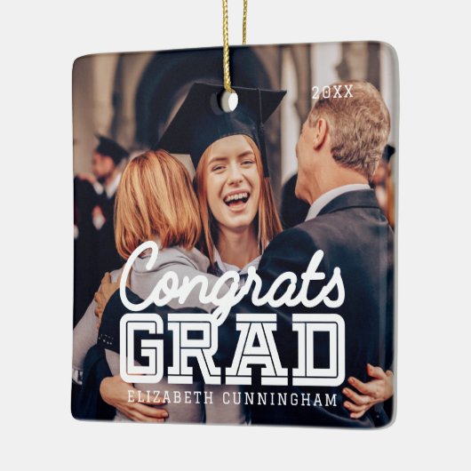 おめでとうグモダンラシンプルド名門私立校風の写真 セラミックオーナメント (左)