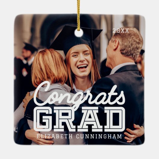 おめでとうグモダンラシンプルド名門私立校風の写真 セラミックオーナメント (裏面)